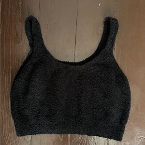 Cozy Black Fuzzy Crop Top